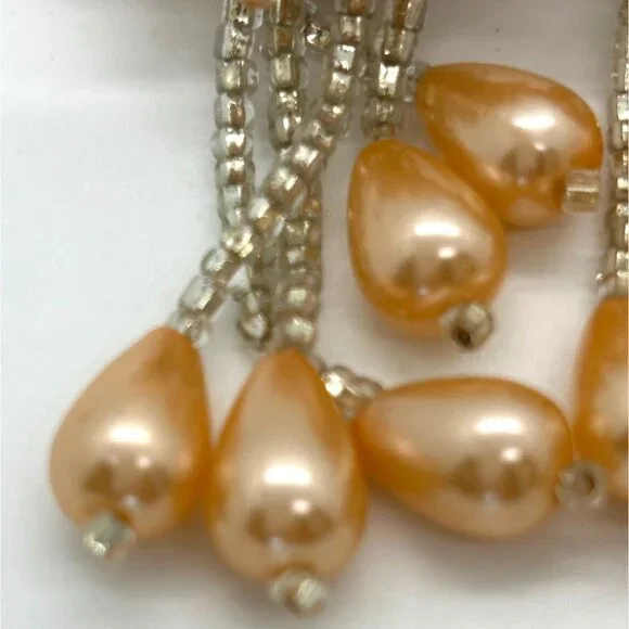 Vintage Hair Barrette Faux Pearl Apricot Peach Pastel Orange Bridal Formal Prom - Picture 7 of 13